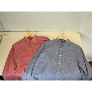 Lot of 2 UNTUCKit Shirt Size LG Mens Long Sleeve 100% Linen Red/ Blue breathable